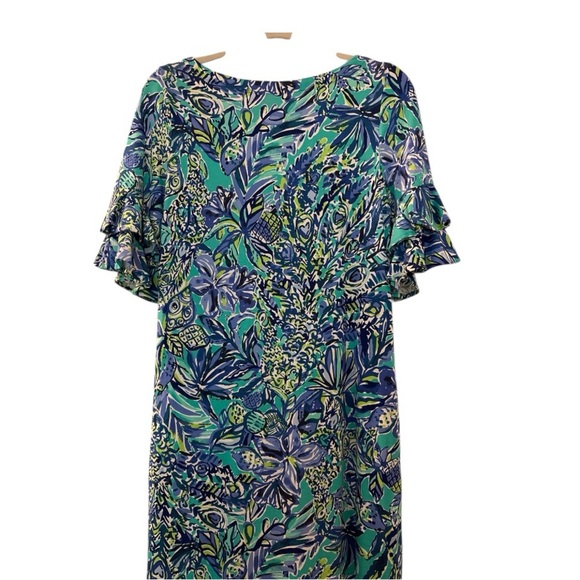 LILLY PULITZER shift dress, loose fit size small, half sleeves & double ruffle - Picture 3 of 7